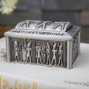 

Ancient Egypt Pharaoh Jewelry Organizer Box Home Decor Metal Art Craft Necklace Rings Gift Storage Case Bead Storage Containers