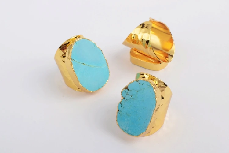 BOROSA 5 шт. модное синее кольцо Howlite с золотым покрытием freeshapes женские кольца, бижутерия драгоценные камни Кольцо с полудрагоценным камнем G0208