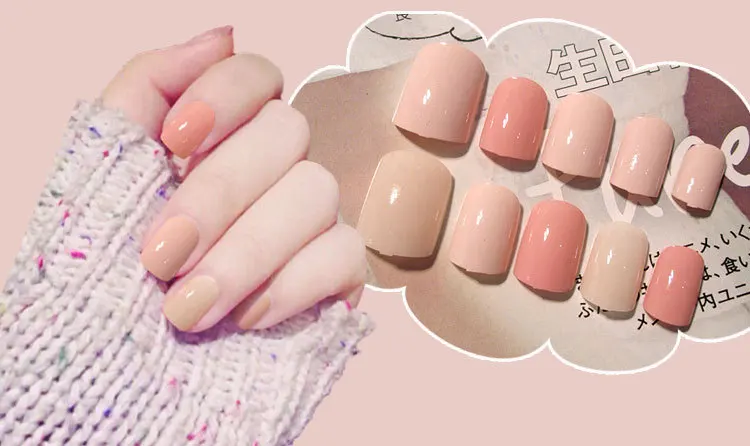 24 PCs Boxed Manicure Finished Product Jump Color Solid Color Short Fake Nails Patch Nail Manufacturers Wholesale D34