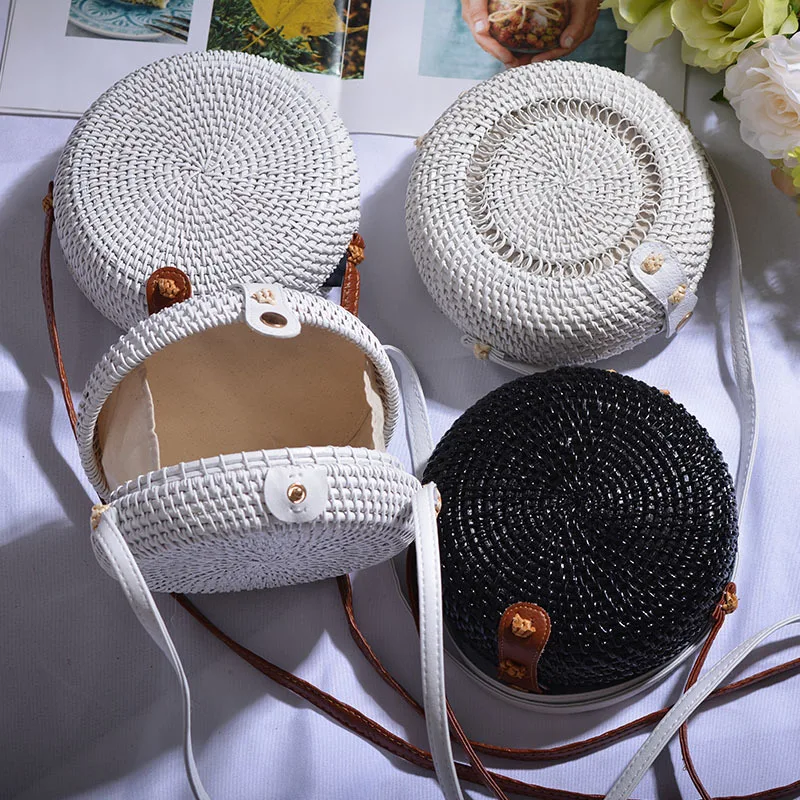 

Hot Selling INS-Rattan Shoulder Bag Retro Casual Wind Oblique WOMEN'S Bag Dyeing Small round Square Sling Bag