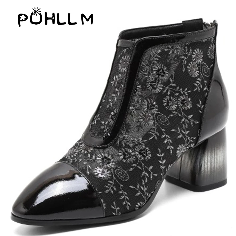 

High-heeled Sandals 2019 spring new high-heeled sandals leather hollow net boots comfortable inside the anti-slip bottom A65