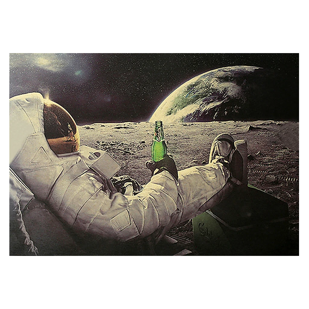 

Drop Ship Astronaut on the Moon Relaxing with Beer Retro Fantasy Kraft Paper Poster Home Decor Art Wall Sticker Paster