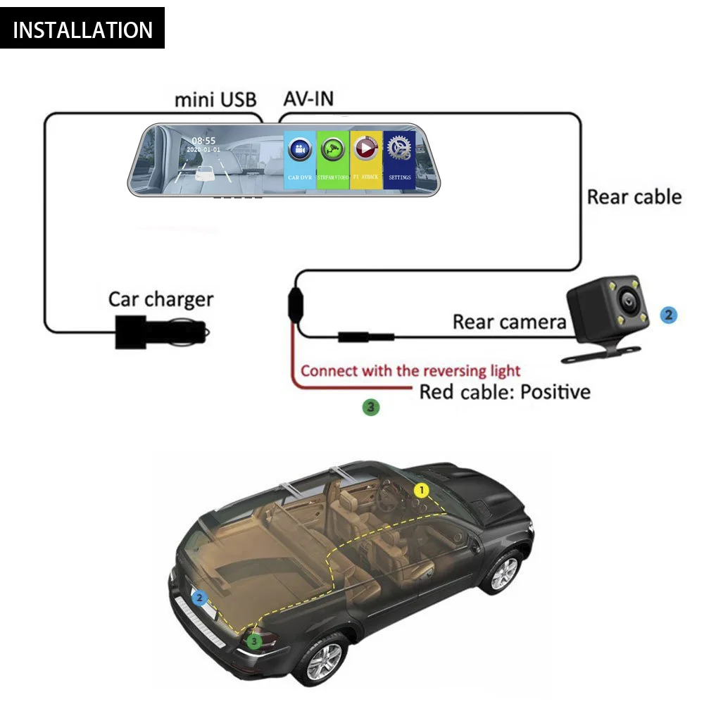 HGDO 5.3" Dual Lens Car DVR Camera Full HD 1080P Video Recorder Rearview DVR Mirror with Rear view Dash cam Auto registrater