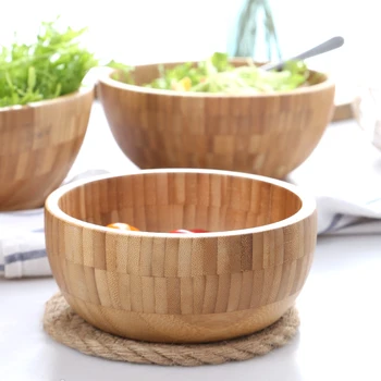 

Japan Style Bamboo Bowl for Salad Vegetable Fruit Friendly Big Wooden Bowls Original Color Good Kitchenware Party Supplier