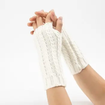 

Womens Mens Winter Chunky Braided Cable Knit Arm Warmers Solid Color Thumb Hole Fingerless Gloves Snow Skiing Outdoor Mittens