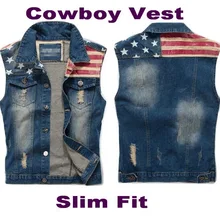 Новое поступление, брендовый мужской джинсовый жилет, мужская Ковбойская винтажная куртка без рукавов, Звездный флаг, вареный жилет, M-XXXL