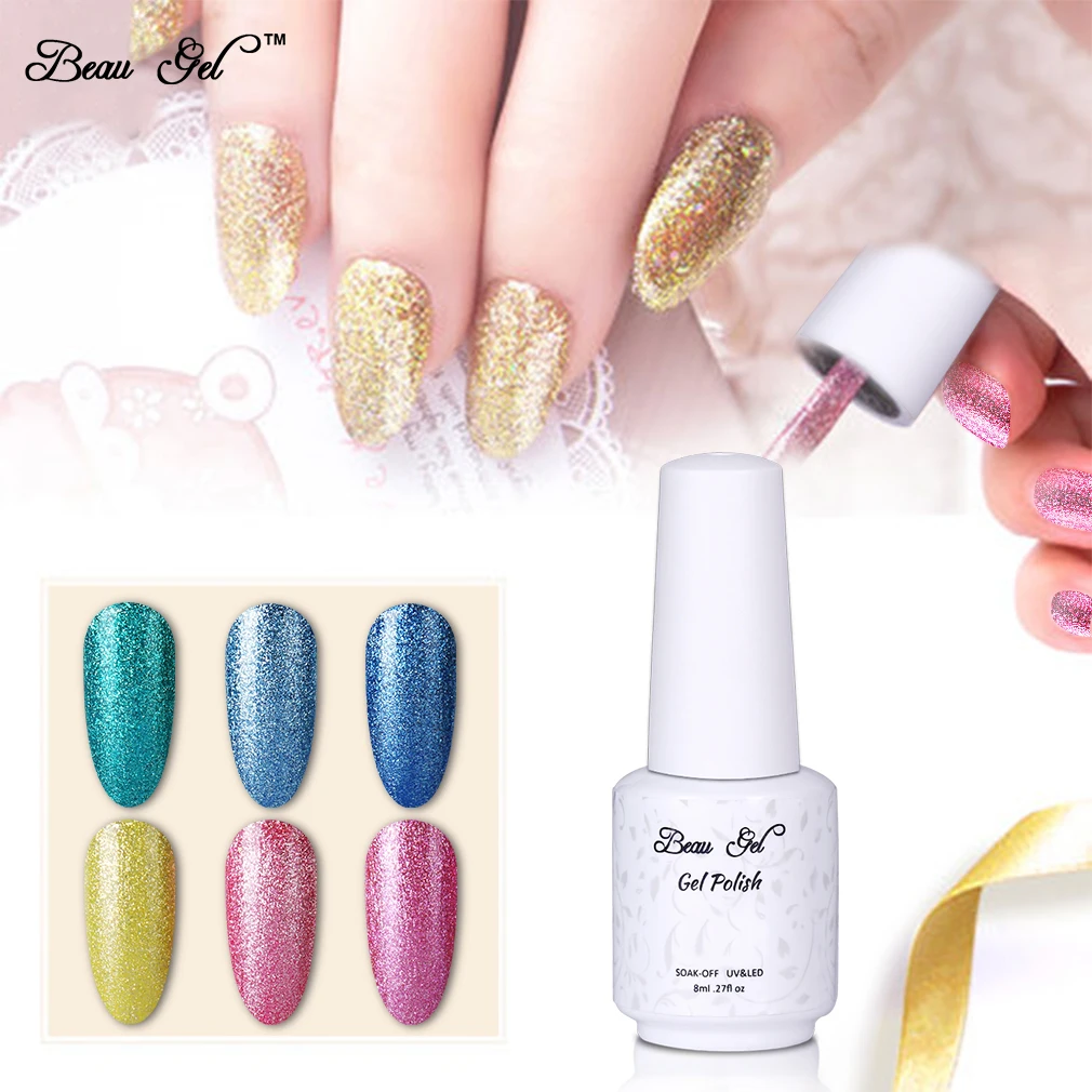 

Beau Gel 8ML Glitter Platinum Nude Color Series Gel Polish UV LED Soak Off Lamp Gel Lak Varnish Lacquer Semi Permanent Gelpolish
