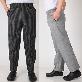 

2020 Men Models Restaurant Uniforms Kitchen Trouser Chef Pants Elastic Food Service Stripe Chef Working Pants