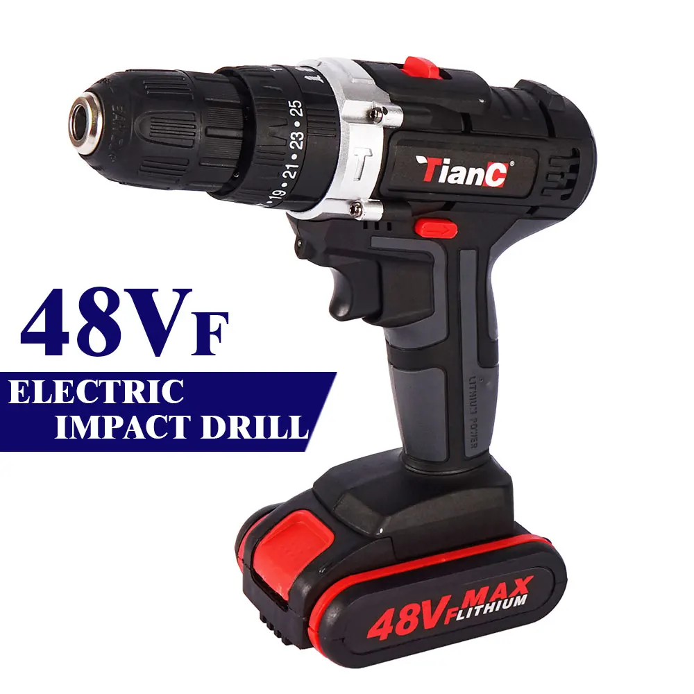 48VF Mini Electric Drill Impact Drill Cordless Drill Wrench Electric Screwdriver Set with LED 2 Speed+Battery For Home