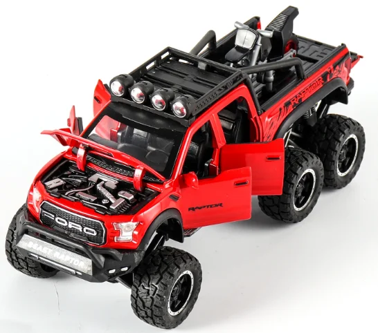 Новинка, 1:32, Ford Raptor F150, большое литое колесо, литая под давлением, модель автомобиля со звуком, светильник, оттягивающий назад, автомобиль, игрушки для детей, подарки на Рождество - Цвет: Красный
