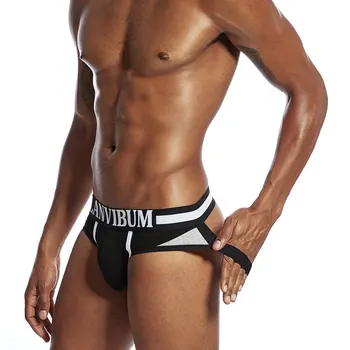 

Breathable Gay Sexy mens jockstrap Cotton Stretch Patchwork Bikini Low-Waist Briefs Soft mens thongs underwear g-string T-back