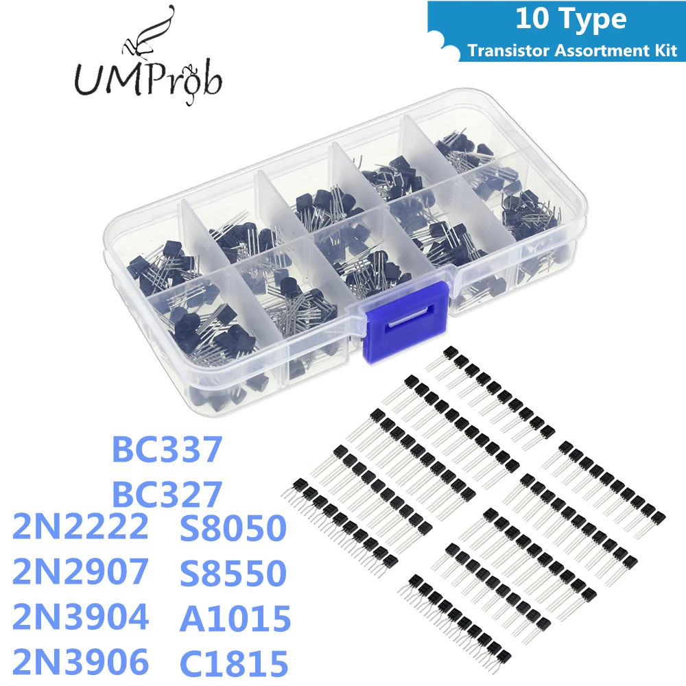 Транзисторный набор 200 шт. 10 типов транзистор BC337 BC327 2N2222 2N2907 2N3904 2N3906 S8050 S8550 A1015 C1815 |