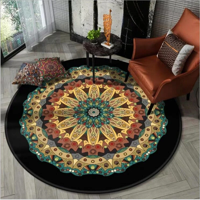 AOVOLL Area Rug for Bedroom Round 100% Polyester Bohemian Vintage Mandala Flower Ethnic Style Area Rugs Mat Floor Mat