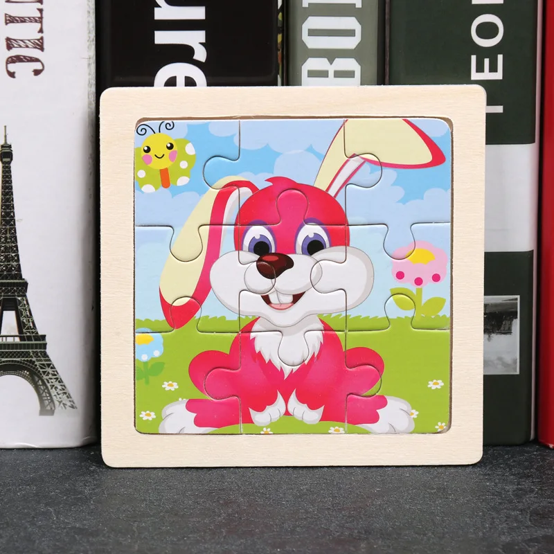 9-Piece Mini Wooden Jigsaw Puzzle Set - Montessori Educational Board Game