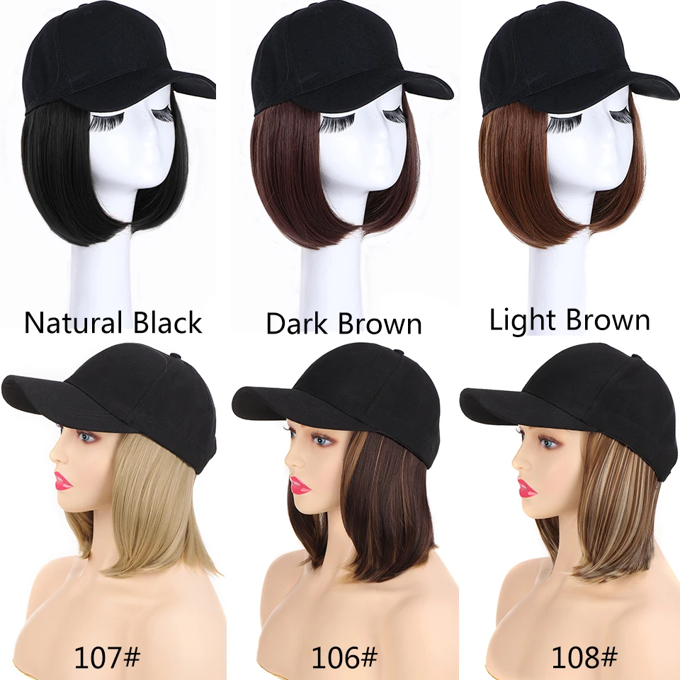LUPU Short Synthetic Bob Straight Hair Wigs For Women Black Brown Blonde Hair Naturally Connect Baseball Cap Adjustable