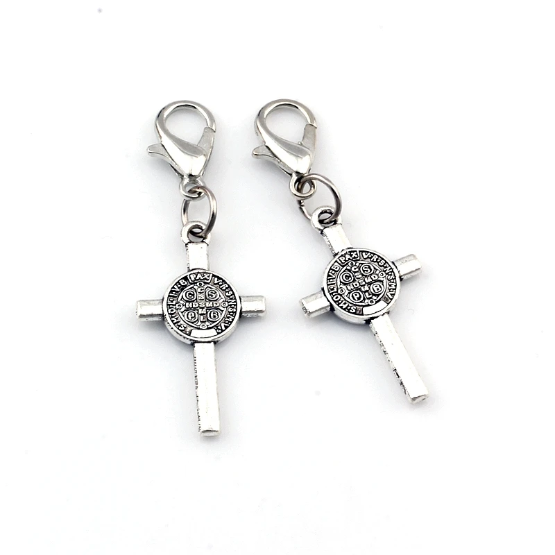 10pcs Saint Benedict Medal Cross Crucifix Floating Lobster Clasps Charm Beads Fit Bracelet DIY Jewelry 13x37.2mm A-569b | Украшения и