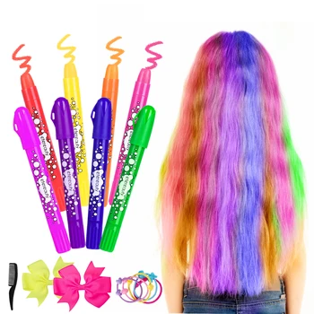 

Hair Chalk Set 8 Colors Non Toxic Washable Temporary Hair Dye Rainbow Hair Color for Kids and Teens with Bow Hair Tie and Comb