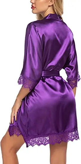 Silk Bride Robes Monochrome Lace Satin Bridesmaid Gifts Women Sleepwear