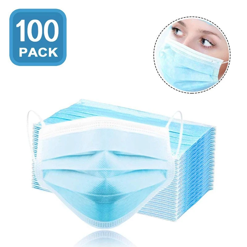 

100Pcs Dust Mask Disposable Face Mask Safe Breathable Anti-Fog Warm Dust Mask Flu Mouth 3 Ply Loop Anti Smoke Mask Respirator