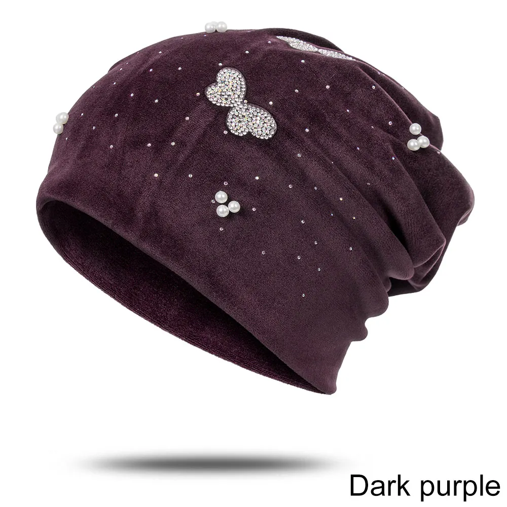 Шапка на осень зиму женская теплая с коротким плюшем шапка бини Повседневная дикая шапка бини сплошной цвет мягкий синий Skullies Czapka Zimow - Цвет: dark purple