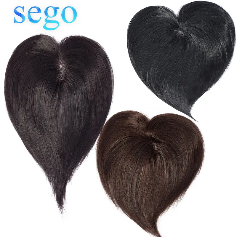 SEGO 7x8cm Straight Mono Base Hair Topper Non-Remy Human Hair Pieces for Women Toupee Hair Clips in Human Hair