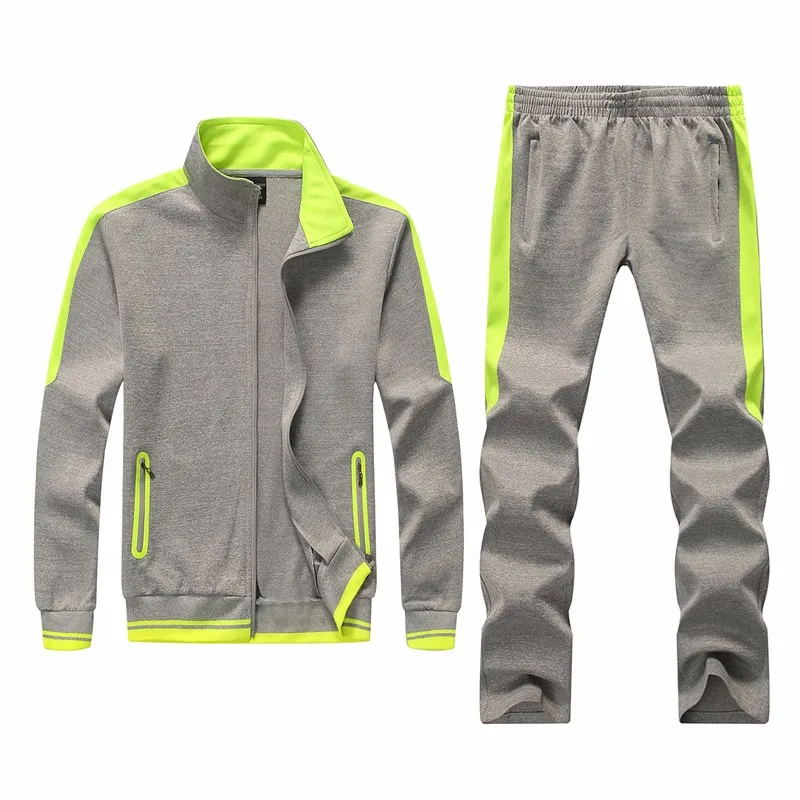 Tracksuit Men Set Running Clothing Splice Sport Suit Brand Solid Zipper 2PCS Without Hoodie Jacket Pants Casual Hoodie Men - Цвет: 9918 Green