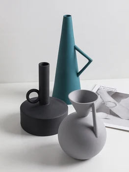 

Nordic Minimalist Ceramic Vase Ornament Home Porcelain Flower Figurines Geometric Art Nordic Home Decoration Accessories Vase
