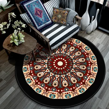 

Nordic Bedroom Mat Home Decor Moroccan Style Parlor Area Rug Flannel Non-slip Chair Mat Gold Mandala Round Living Room Carpet