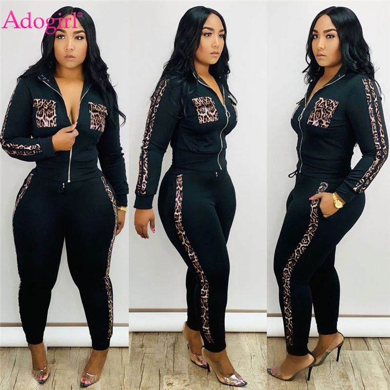 Adogirl Leopard Print Patchwork Women Tracksuit Zipper Long Sleeve Short Jacket Top Pencil Pants Fashion Casual Two Piece Set Adogirl Leopard Print Patchwork Women Tracksuit Zipper Long Sleeve Short Jacket Top Pencil Pants Fashion Casual Two Piece Set