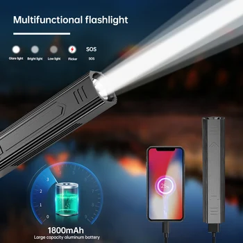 

High Power 1000LM LED Flashlight USB Rechargeable Power Bank 5-Mode Hunting Lamp T6 Fishing Light For Night Emergency Lighting