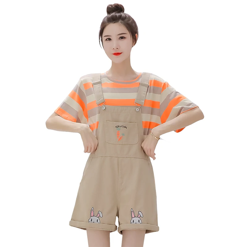 Summer Sweet Girls Shorts Women Loose Denim Overalls Mori Embroidery Bunny Kawaii Casual Rompers Soft Cute Jeans Clothing Pink summer new 2022 kids girls denim shorts baby girls cute cartoon heart embroidery beach shorts casual jeans short pants clothing