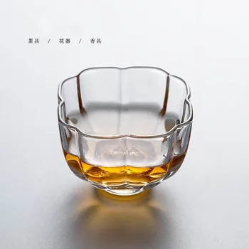 

4pcs Handmade octagonal square glass tracery gold cup Kung Fu tea cup small cup Sasaki hammer pattern cup