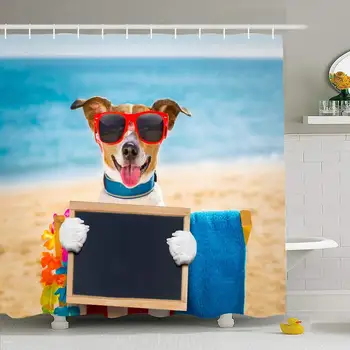 

Shower Curtain Set with Hooks 66x72 Flops Jack Russel Sun Dog Resting Beach Relaxing Coast Heat On Animals Wildlife Sports