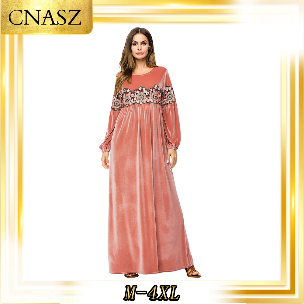 

Muslim Islamic Clothing Solid Color Robes Gown Fashion Simple Moroccan Kaftan Embroidered Korean Musulmane Femme Long Dress