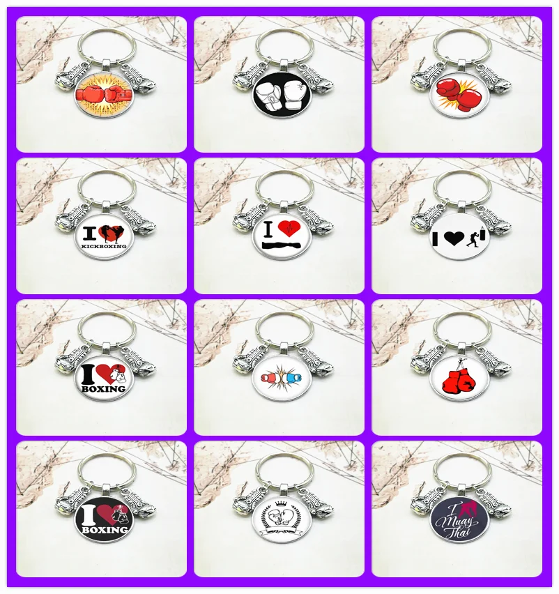 

New Fashion Charm Convex Glass Keychain Boxing Gloves Pendant Boxing Keychain Gift key ring