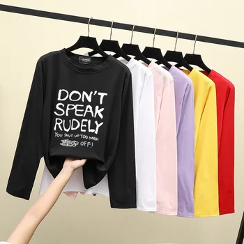

Autumn New Women's T Shirt Large Size Korean Version 2019 Round Neck Loose Long Sleeved T Shirt Women's Top