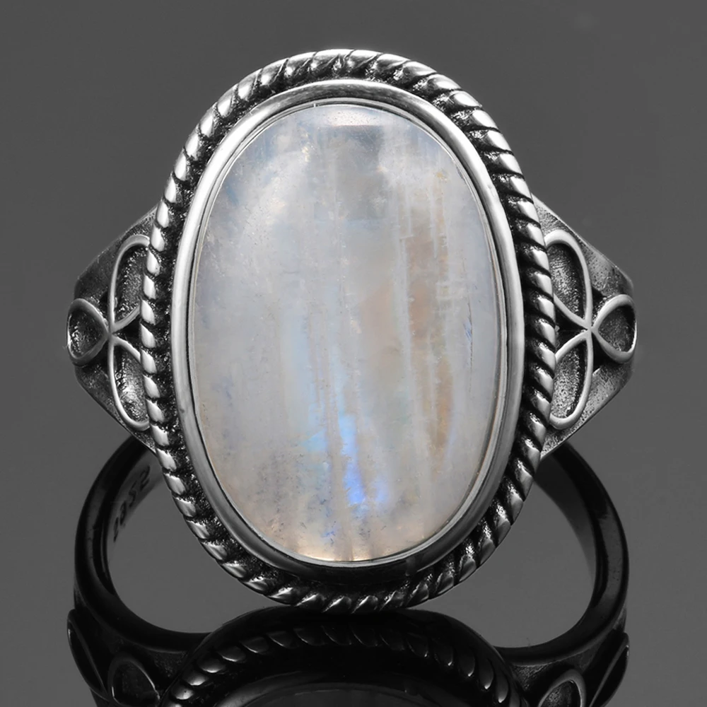 Natural Moonstone Rings for Women Silver 925 Jewelry Vintage Party Rings 11x17MM Big Oval Gemstone Gifts silver rings silver ring gemstone ring