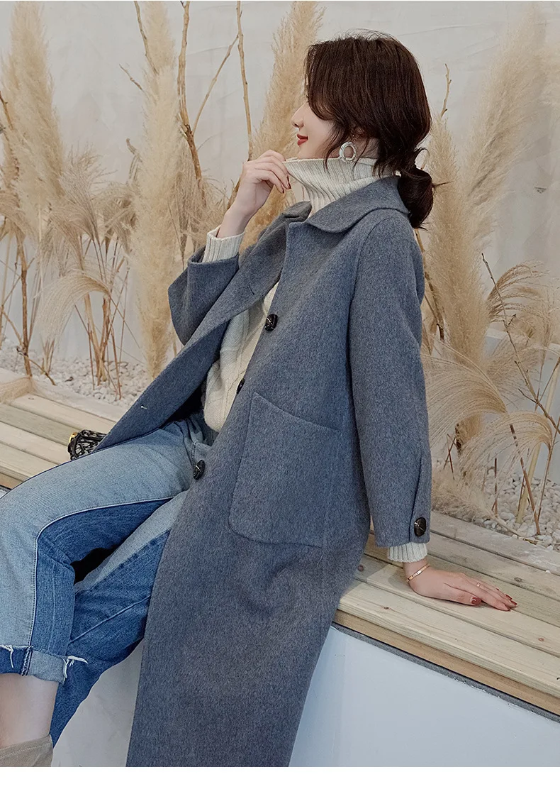 Winter Woman Coats New High-end Double-sided Wool Coat Loose Long-sleeved Solid Color Woolen Coat Long Female Jacket