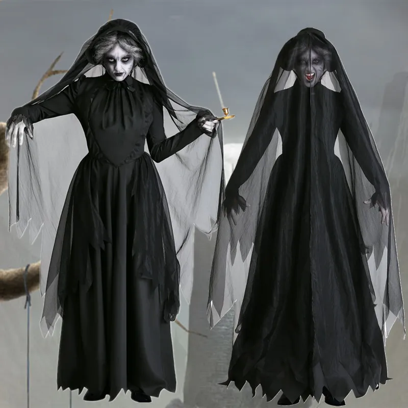 

2019 Europe And America New Adult Horror Ghost Bride Dark of Vampire Women's Witch Halloween Stage Costume