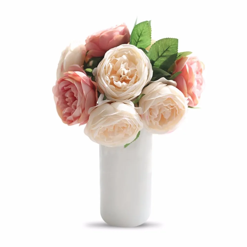 

5 Heads Artificial Round Rose Flowers Wedding Bouquet Party Home Decorative DIY Rose Flowers Bouquet For Table Decoration