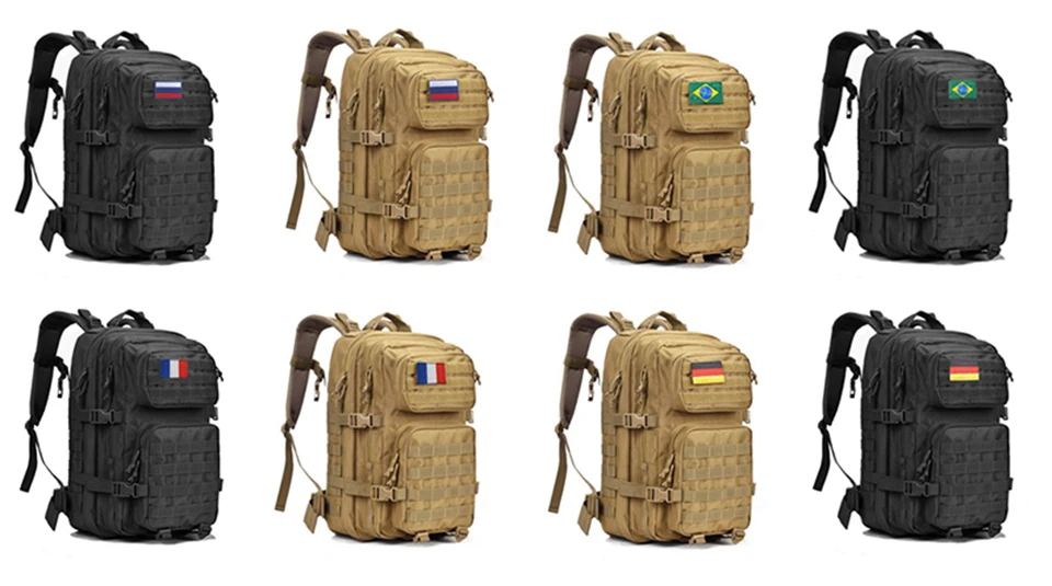 45L Tactical Backpack Military Bag Molle Army Men Rucksack Waterproof Bag Pack Hiking Travel 3P Women Bagpack Flag Patch Mochila (1)
