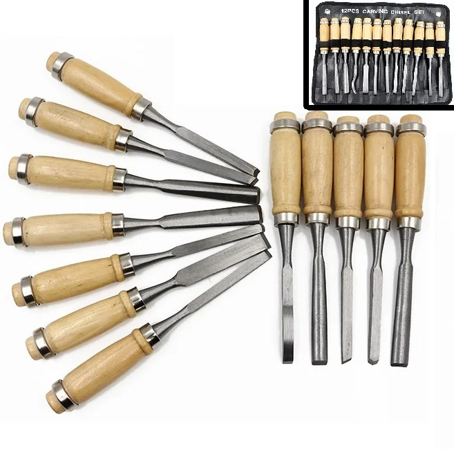 

High Quality 12Pcs/set Manual Wood Carving Hand Chisel Tool Set Carpenters Woodworking Carving Chisel DIY Detailed Hand Tools