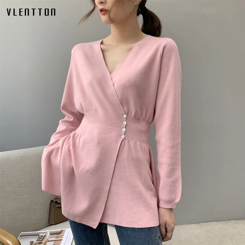 

Autumn Winter Pink Black Sexy V-Neck Slim Sweater Cardigans Women Chic Long Knitted Sweaters Female Solid Clothes Jersey Mujer