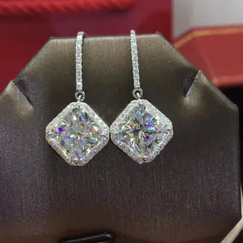 

Stunning Square 2ct Diamond cz earrings Real 925 Sterling silver Party Wedding Dangle Earrings for women Bridal Jewelry Gift