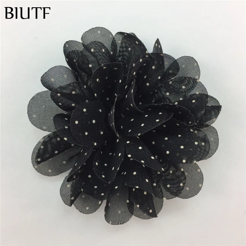 1-black 10 шт./лот 6 см горошек шифон цветок с заколкой для волос Дети шикарные шпильки рождественские аксессуары для волос TH276 - Цвет: 1-black