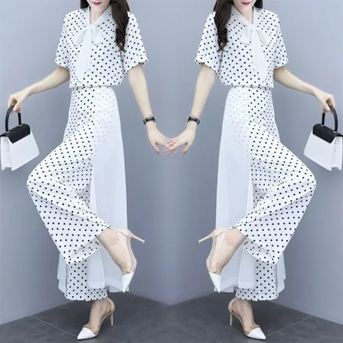 

Chiffon Polka Dot Loose Pants WOMEN'S Suit 2019 Summer New Style Debutante Elegant Fashion Goddess-Style Western Style Two-Piece