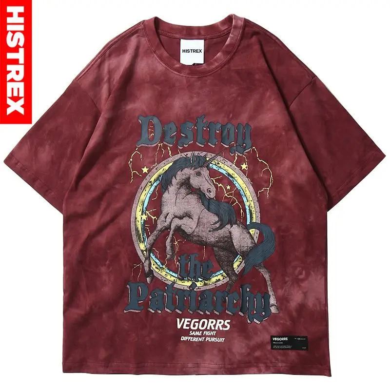 Женская летняя футболка с принтом дикой лошади свободная хлопковая коротким