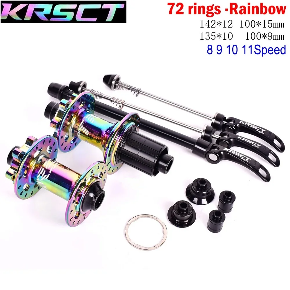 

KRSEC Rainbow MTB Hubs 32H AM FR Mountain Bike Hub QR Thru Axis 5 Bearing 6 Pawls 72 Clicks 8 9 10 11 Speed Colorful Bicycle Hub