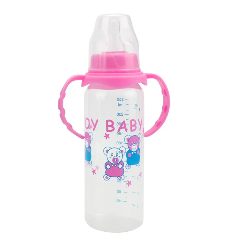 Бутылочки для кормления детей кружка с ремнем для новорожденных модная бутылка чашки дети учатся питьевой воды соломы учебный Поильник бутылок из полипропилена - Цвет: Розовый
