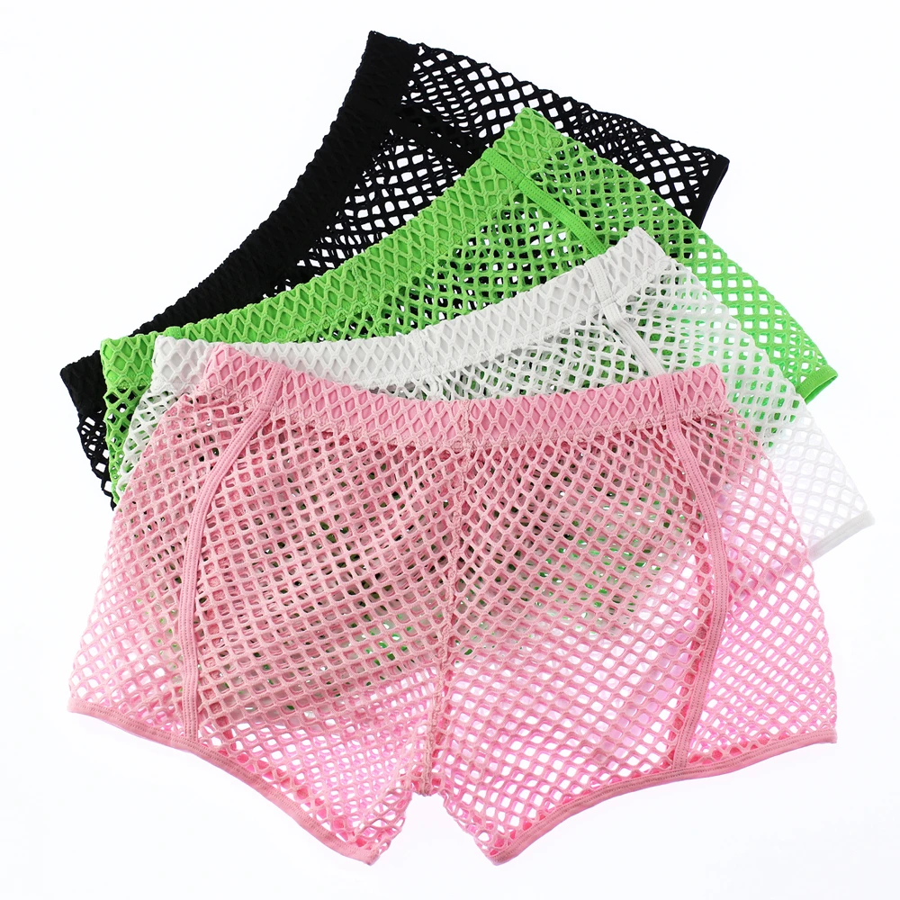 

Sexy Underwear Men 4PCS Mesh Hollow Out Boxer Shorts Men's Arrow Pants Breathable See Through Underwear Boxershorts Trunks Solid